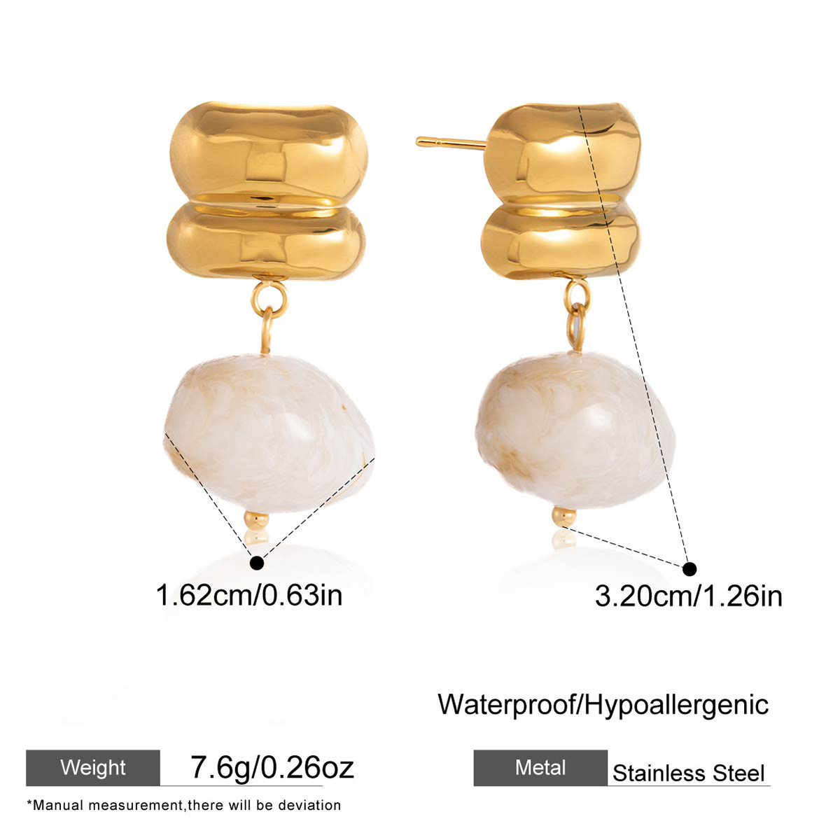 Stainless Steel Natural Shell Pendant Necklace Earrings Jewelry Set