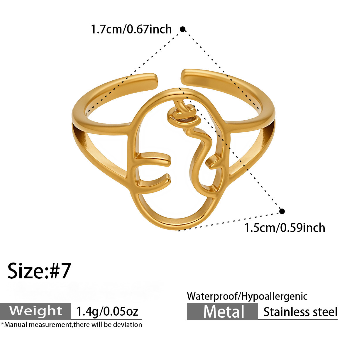 Stainless Steel Geometric Shaped Open Ring Set
