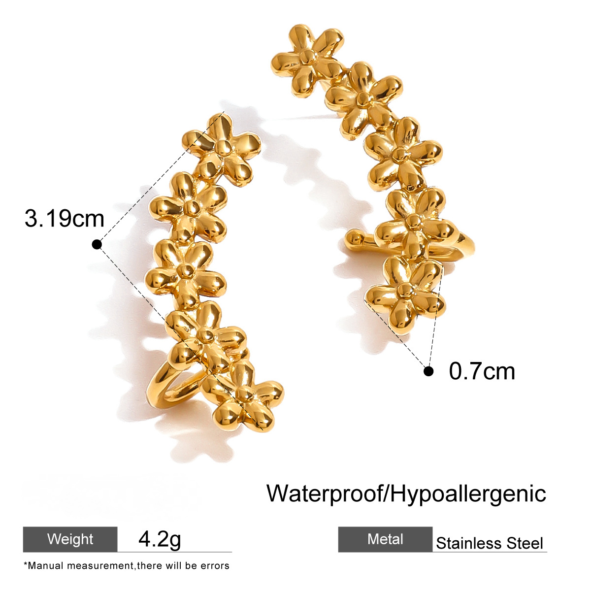 Stainless Steel 18K Gold PVD Flower Round Stud Earrings