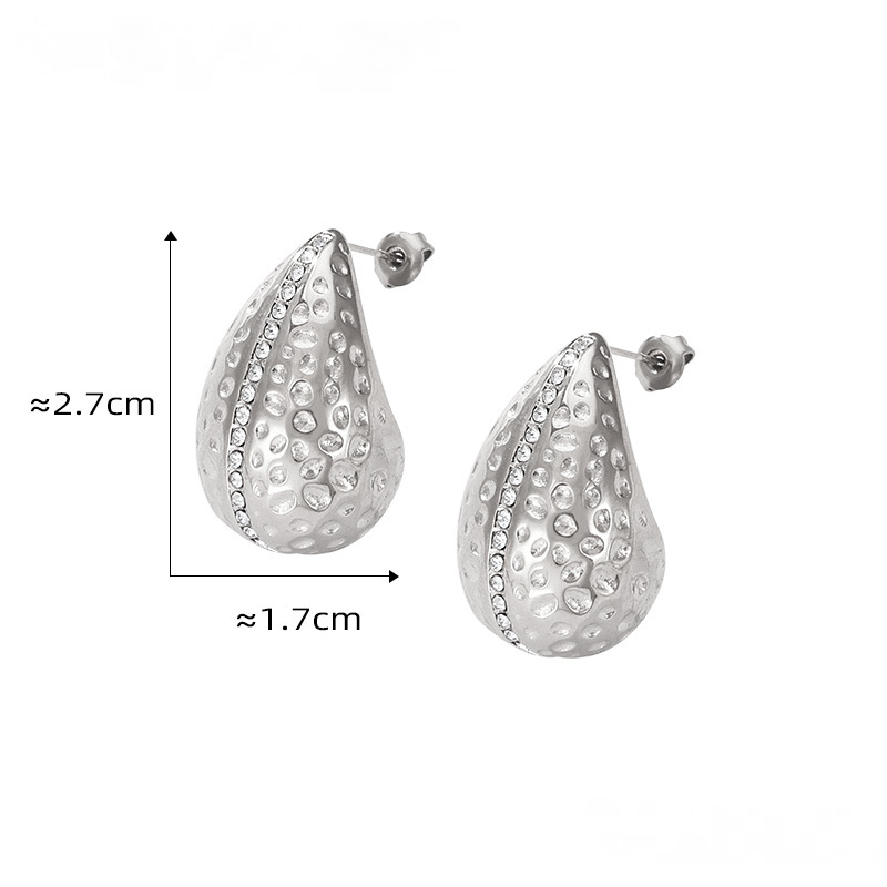 Stainless Steel Water Drop Necklace Texture Earrings Jewelry Suit