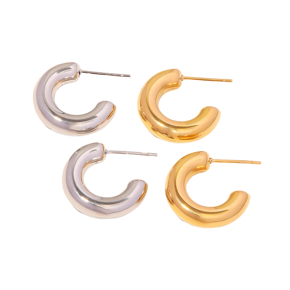 Stainless Steel C-shaped Hollow Stud Earrings