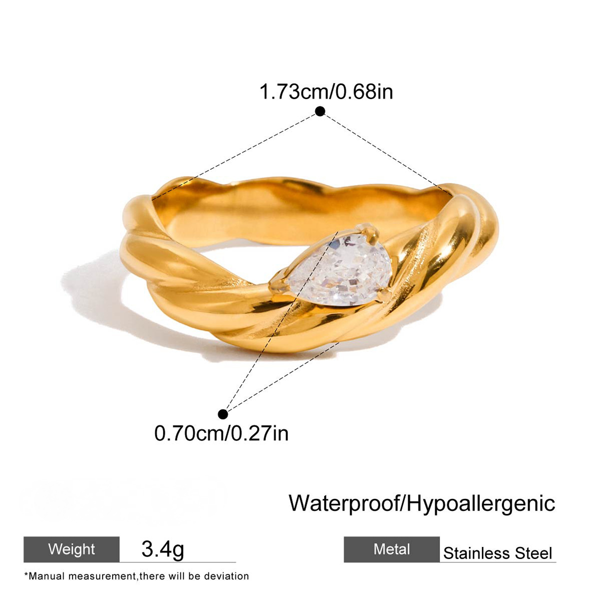 Stainless Steel White Cubic Zirconia Ring