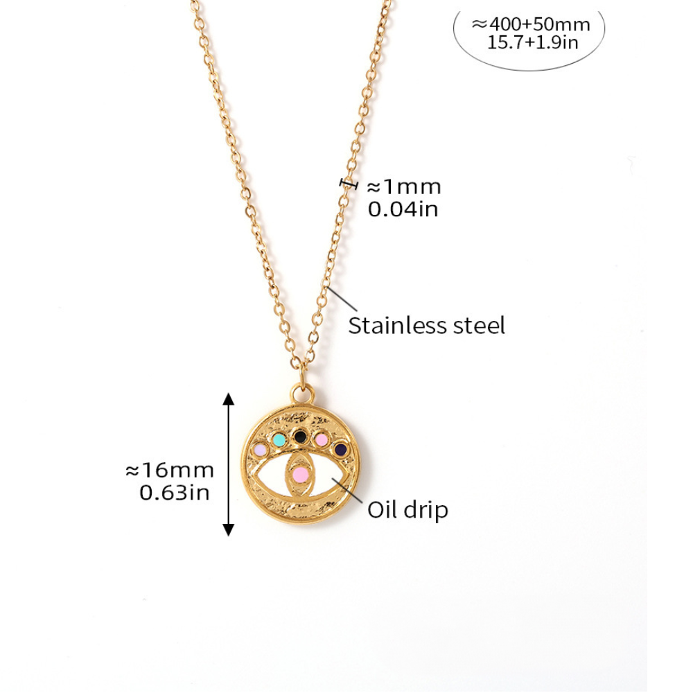 Evil Eye Oil Drop Round Pendant Necklace