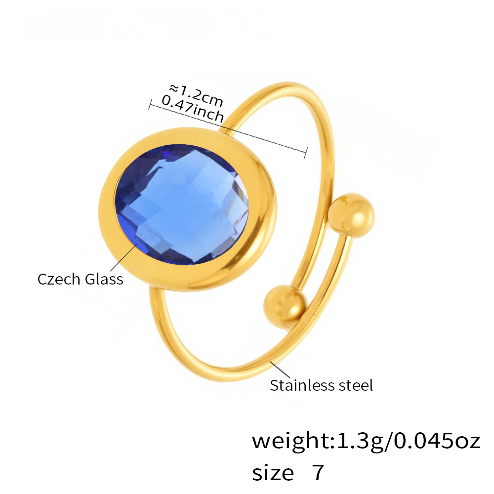 Stainless Steel 18K Gold PVD Cut Glass Steel Ball Ring