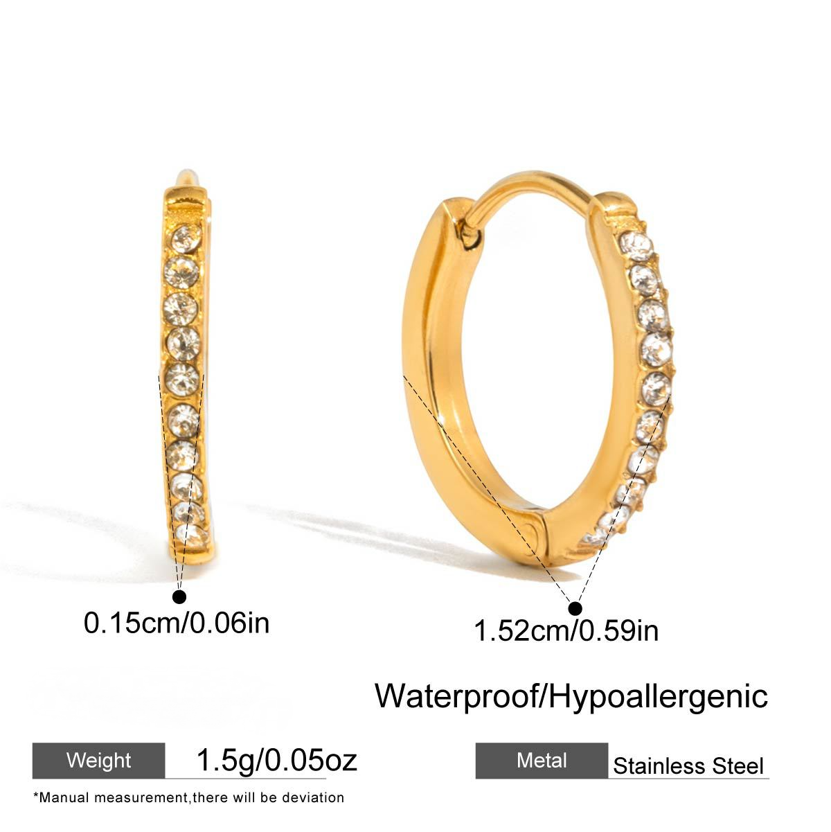 Stainless Steel 18K Gold PVD Rhinestone Hoop Earrings