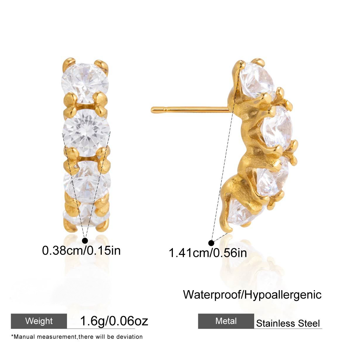 Stainless Steel Cubic Zirconia Chain Tassel Stud Earrings