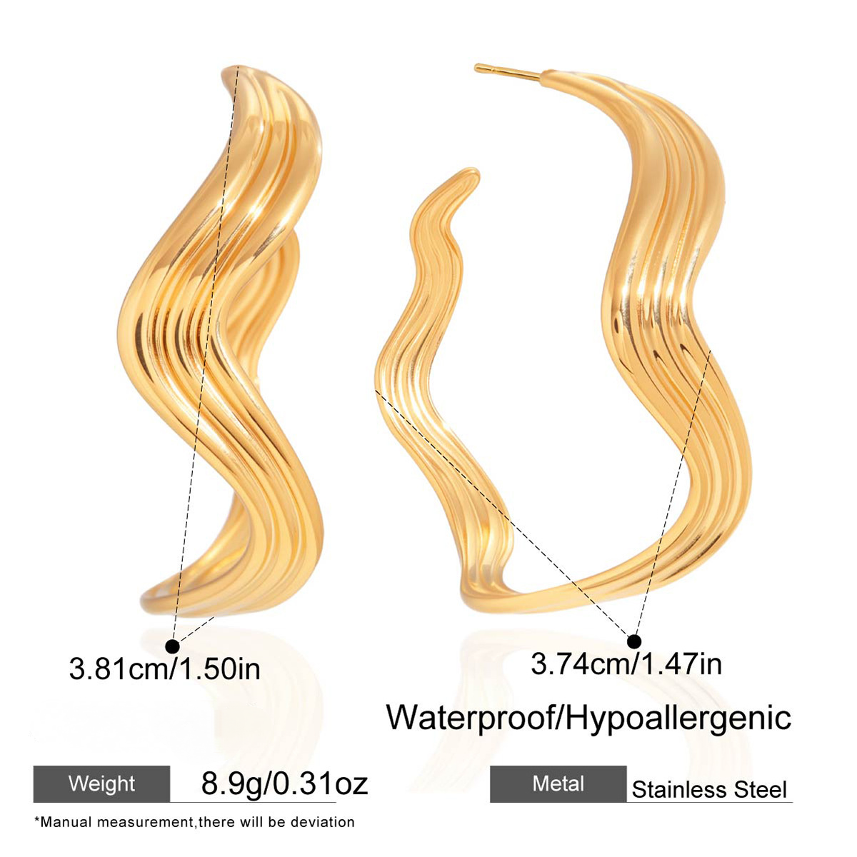 Stainless Steel 18K Gold PVD Wavy Hoop Earrings