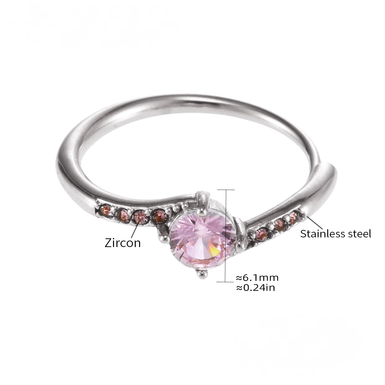 Bague ajustable en acier inoxydable avec zircone cubique ronde