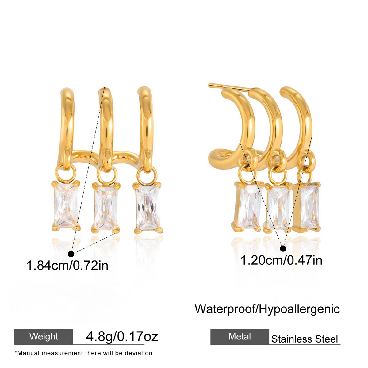 Stainless Steel CZ Three-layer Hollow C-shaped Stud Earrings
