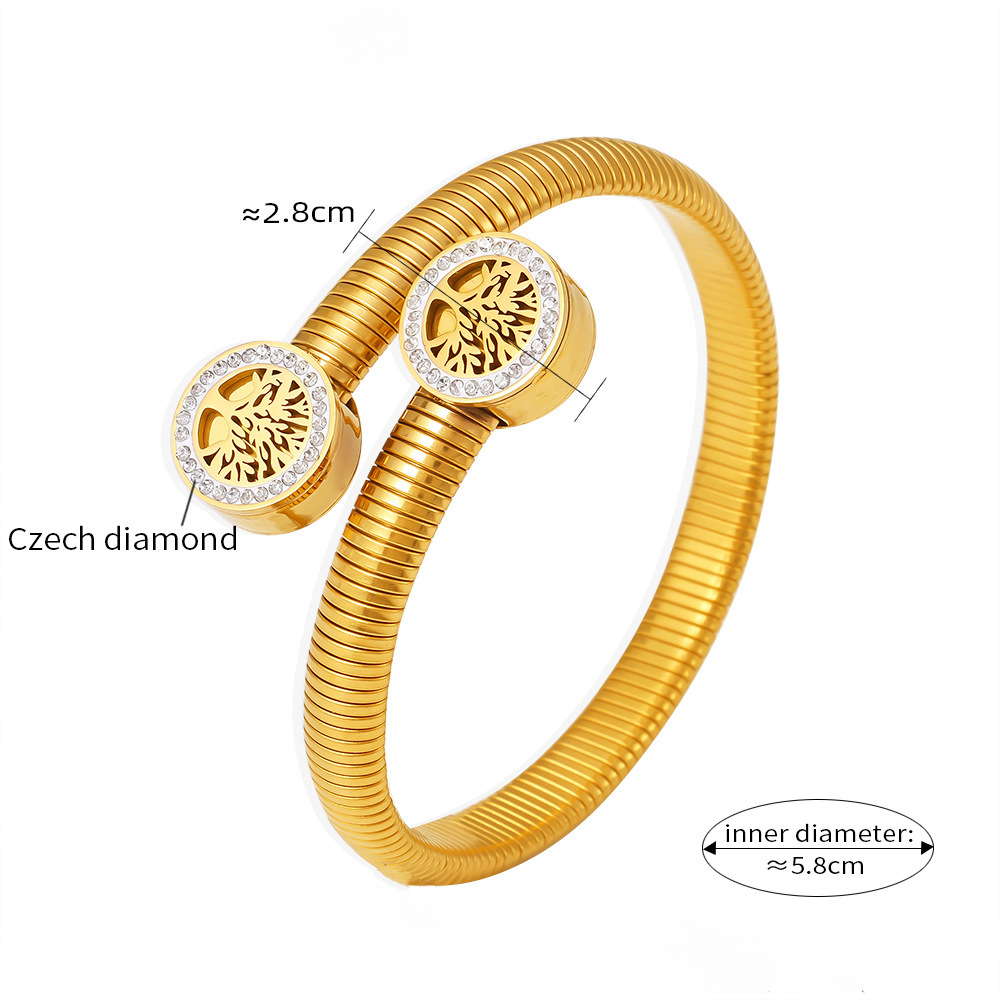 Stainless Steel Hollow Tree of Life Pattern Threaded Cuff Bracelet