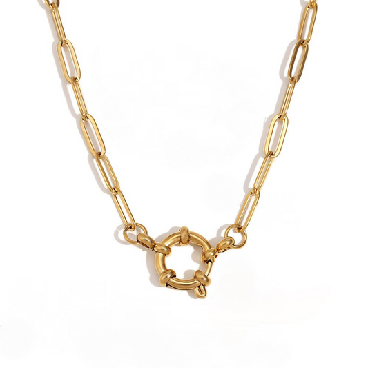 Stainless Steel Paperclip Chain Sailor Buckle Necklace