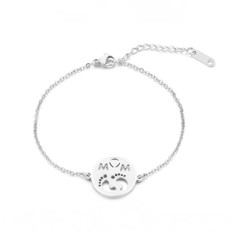 Stainless Steel MOM Letter Round Pendant Footprint Pattern Bracelet