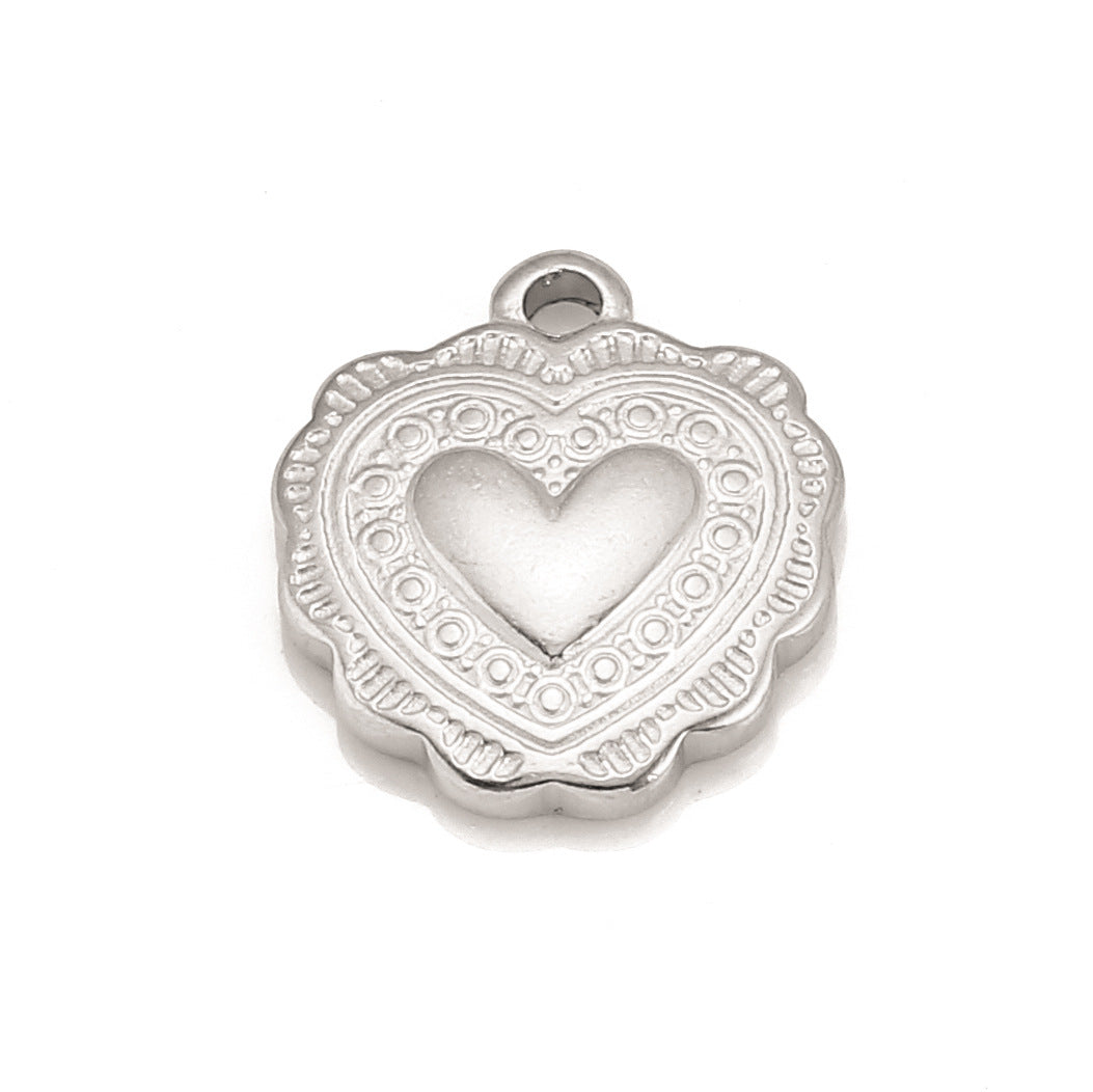 Stainless Steel Vintage Embossed Heart Pendant