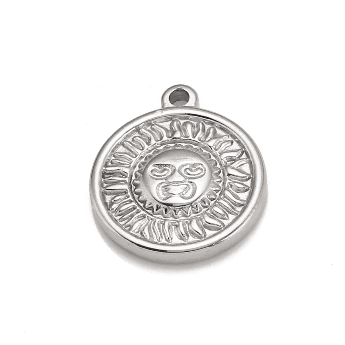 Pendentif rond en acier inoxydable avec soleil souriant en relief