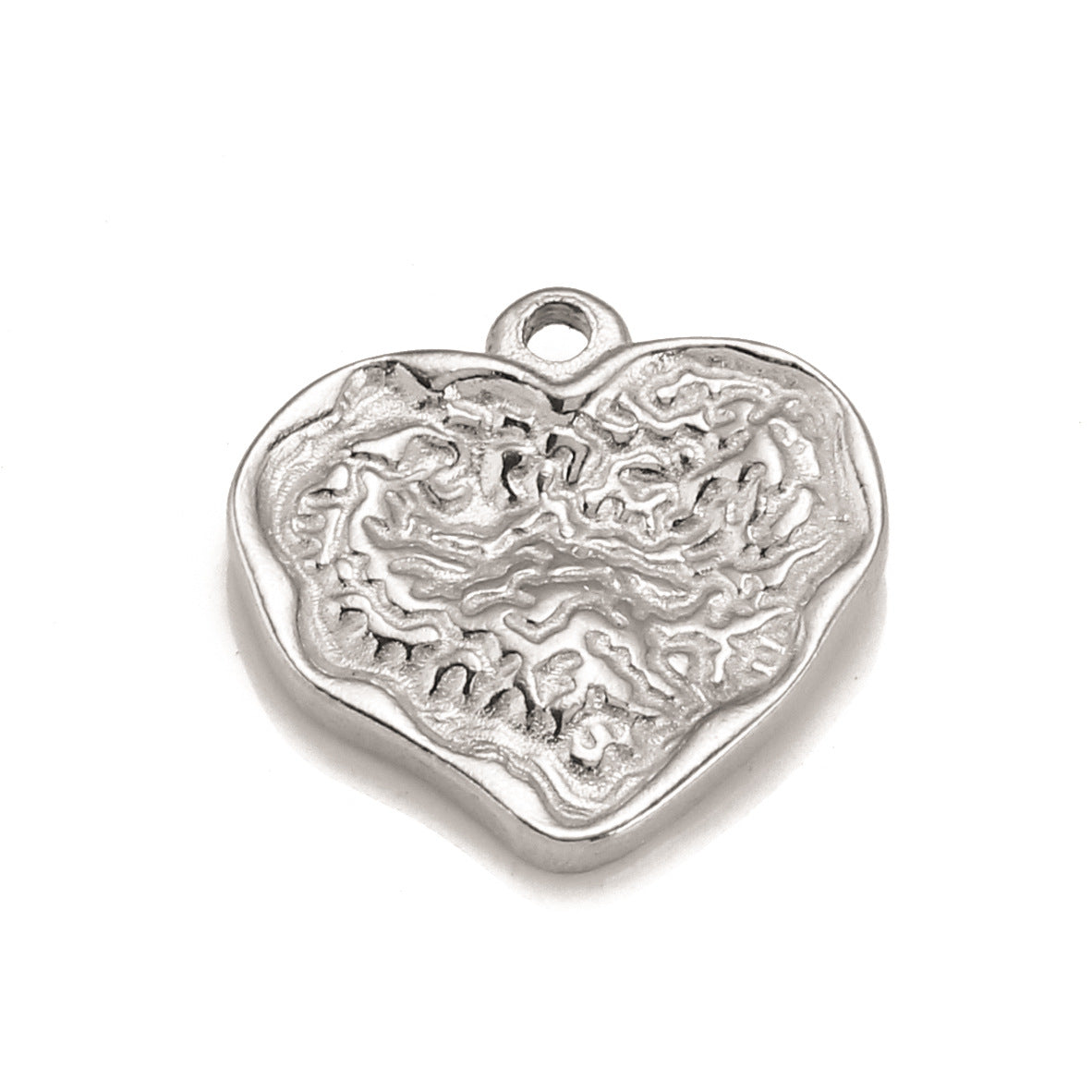 Pendentif en acier inoxydable en forme de cœur à texture irrégulière