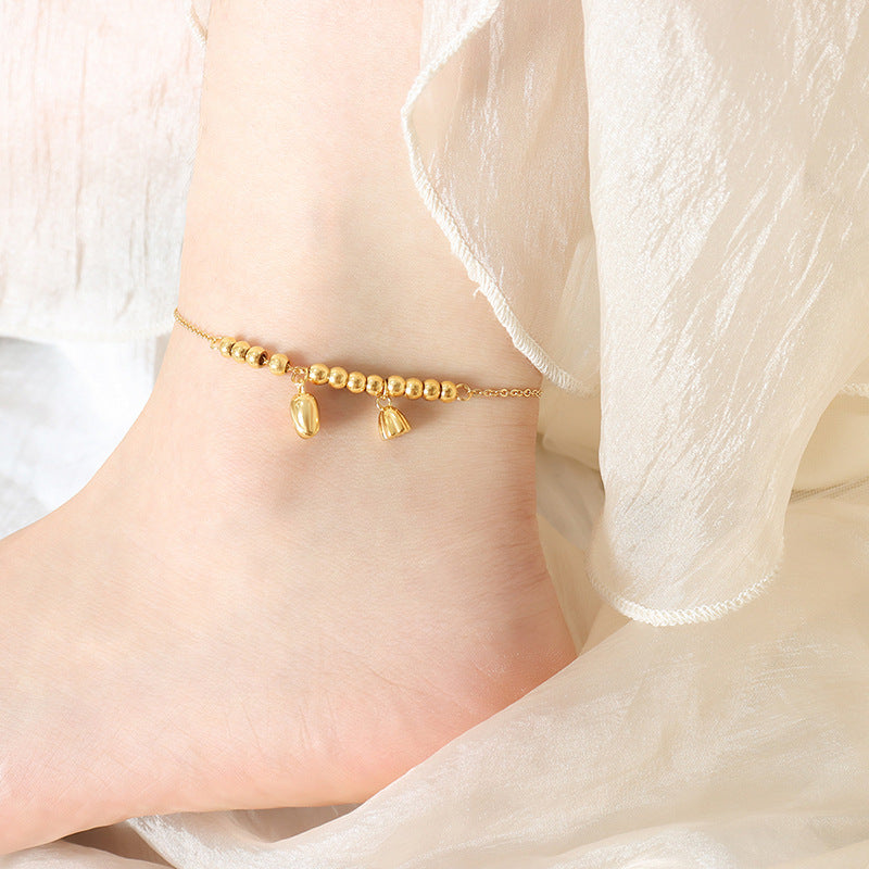Lotus Chain Beaded Stainless Steel Anklet