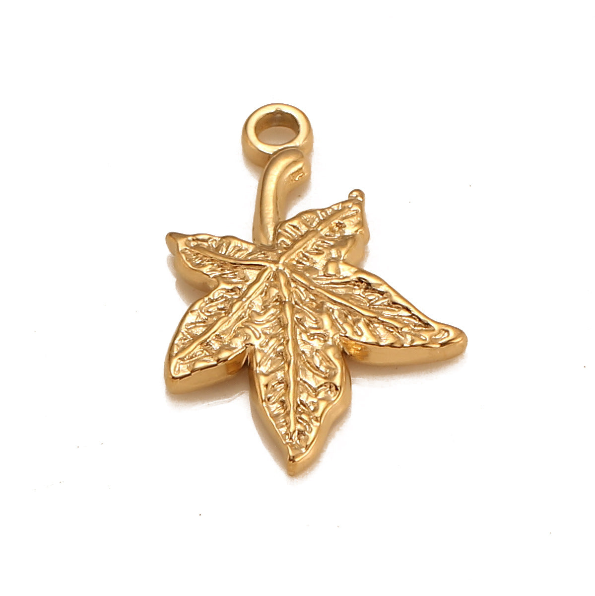 Pendentif feuille en acier inoxydable avec PVD or 18 carats et motif 3D