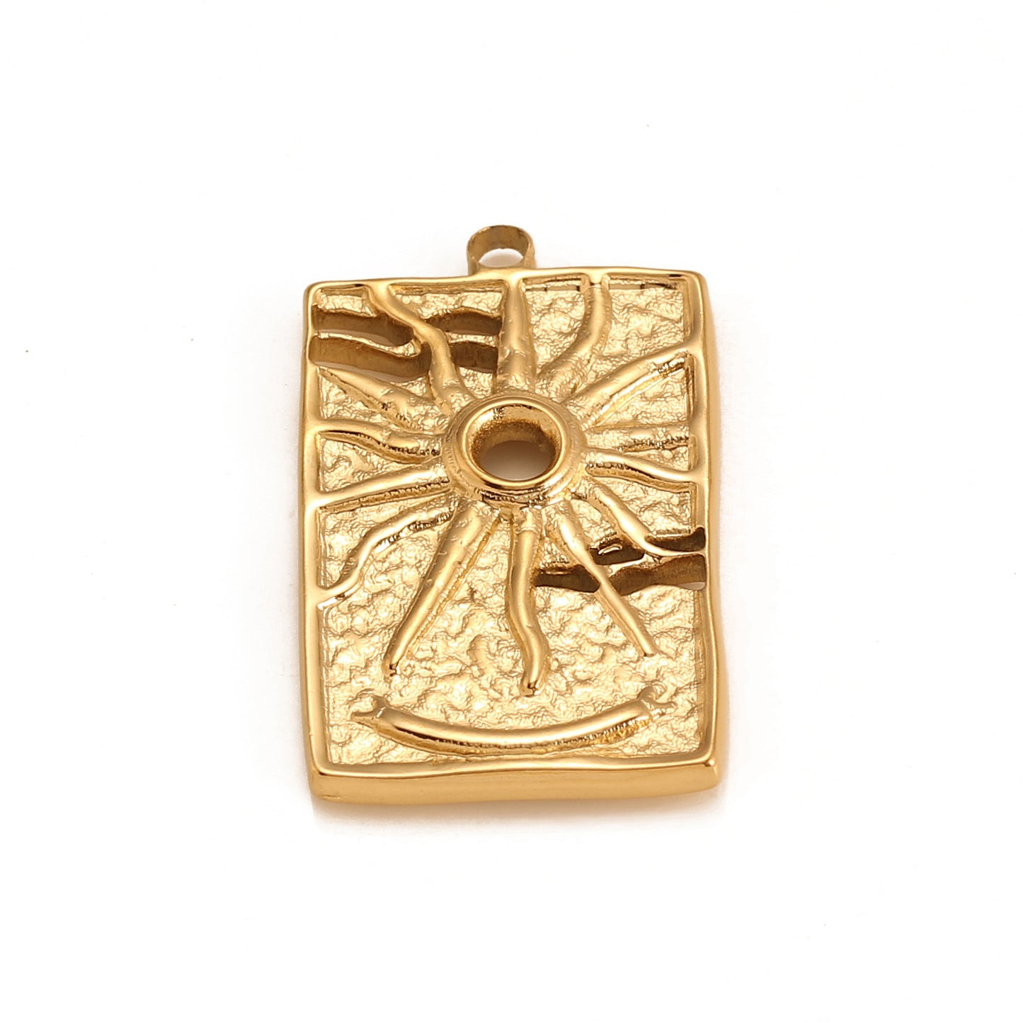 Pendentif carré creux en acier inoxydable en forme de soleil