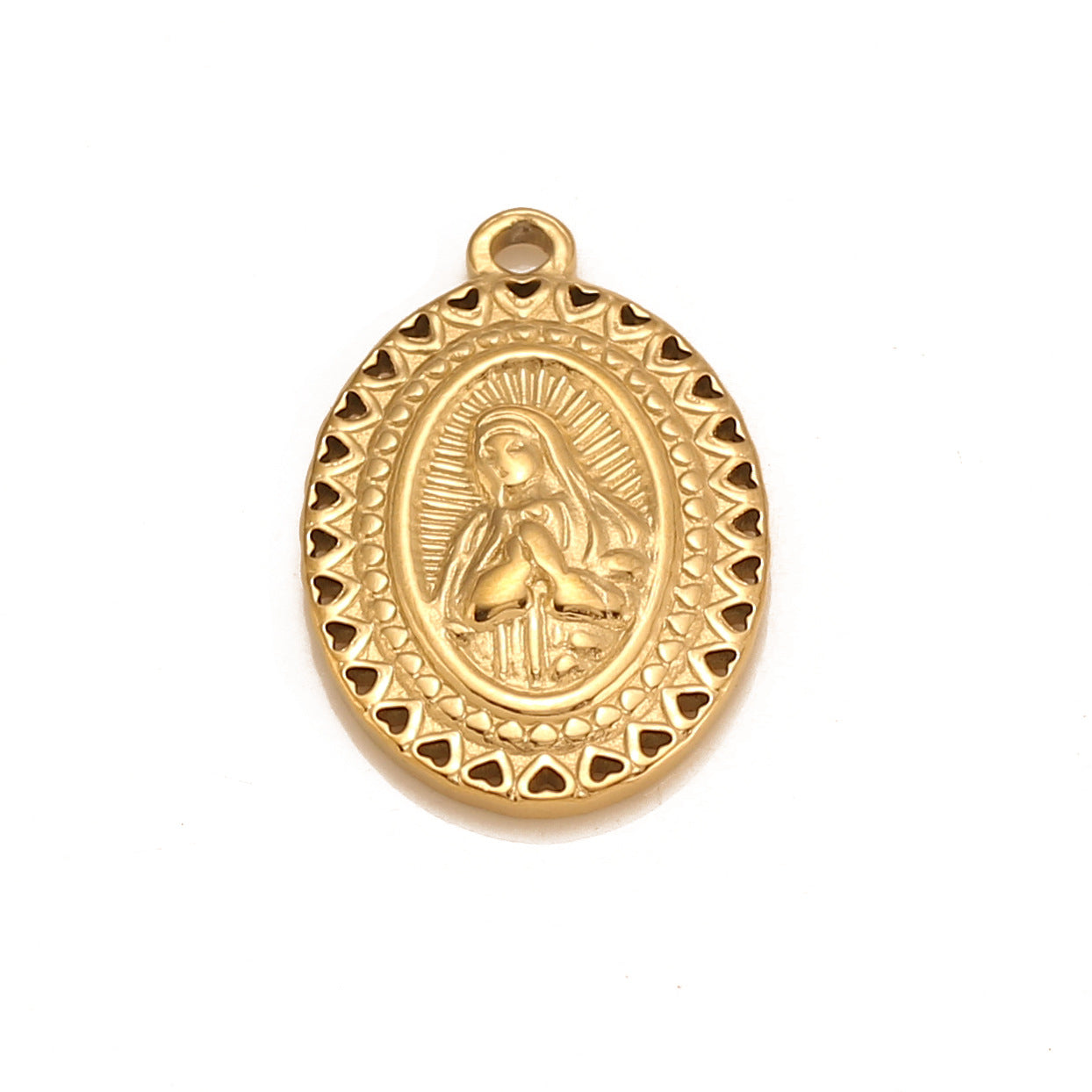 Pendentif ovale en acier inoxydable Vierge Marie
