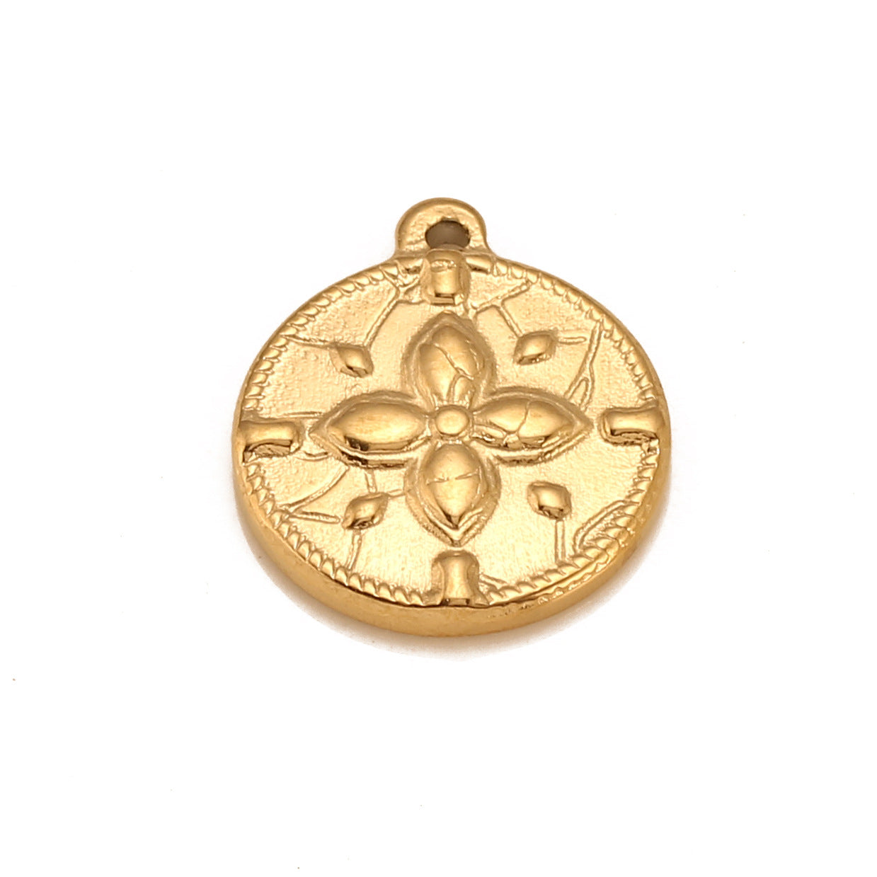 Pendentif rond en acier inoxydable avec trèfle à quatre feuilles