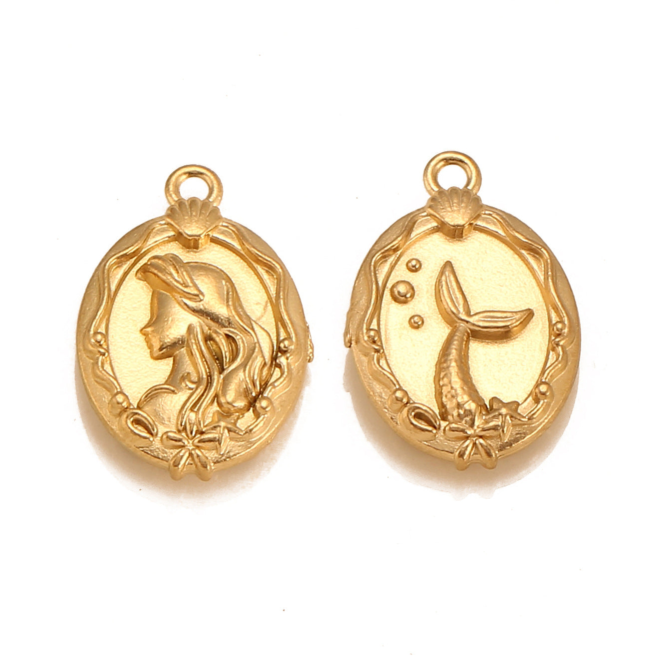 Stainless Steel Mermaid Double Sided Pendant