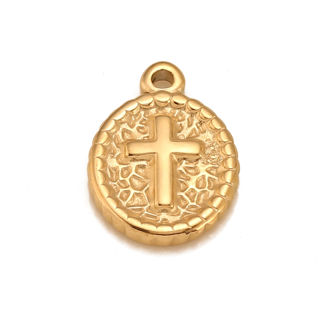 Pendentif en forme de croix ovale irrégulière courbée vers l'intérieur en acier inoxydable