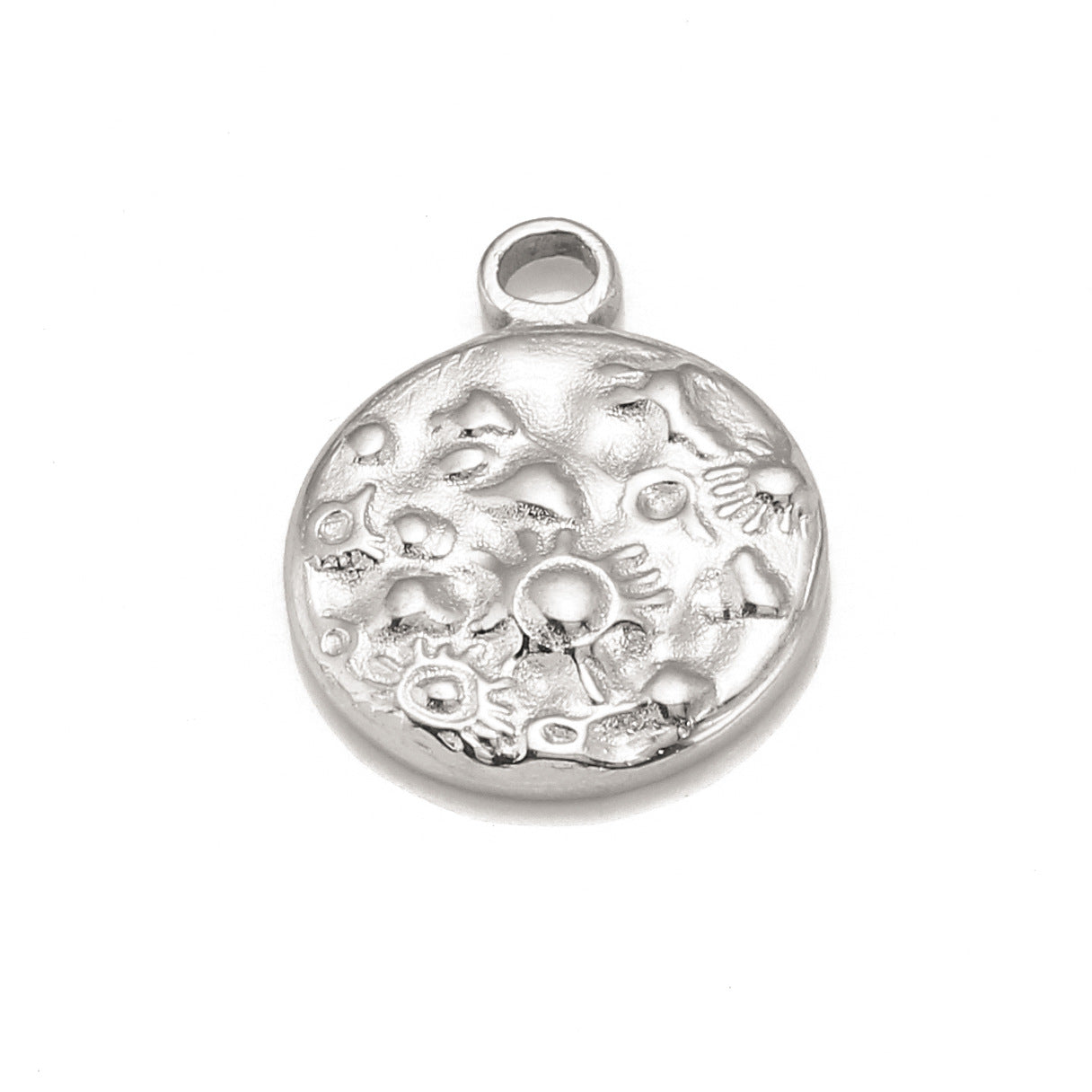 Stainless Steel Concave Embossed Round Pendant