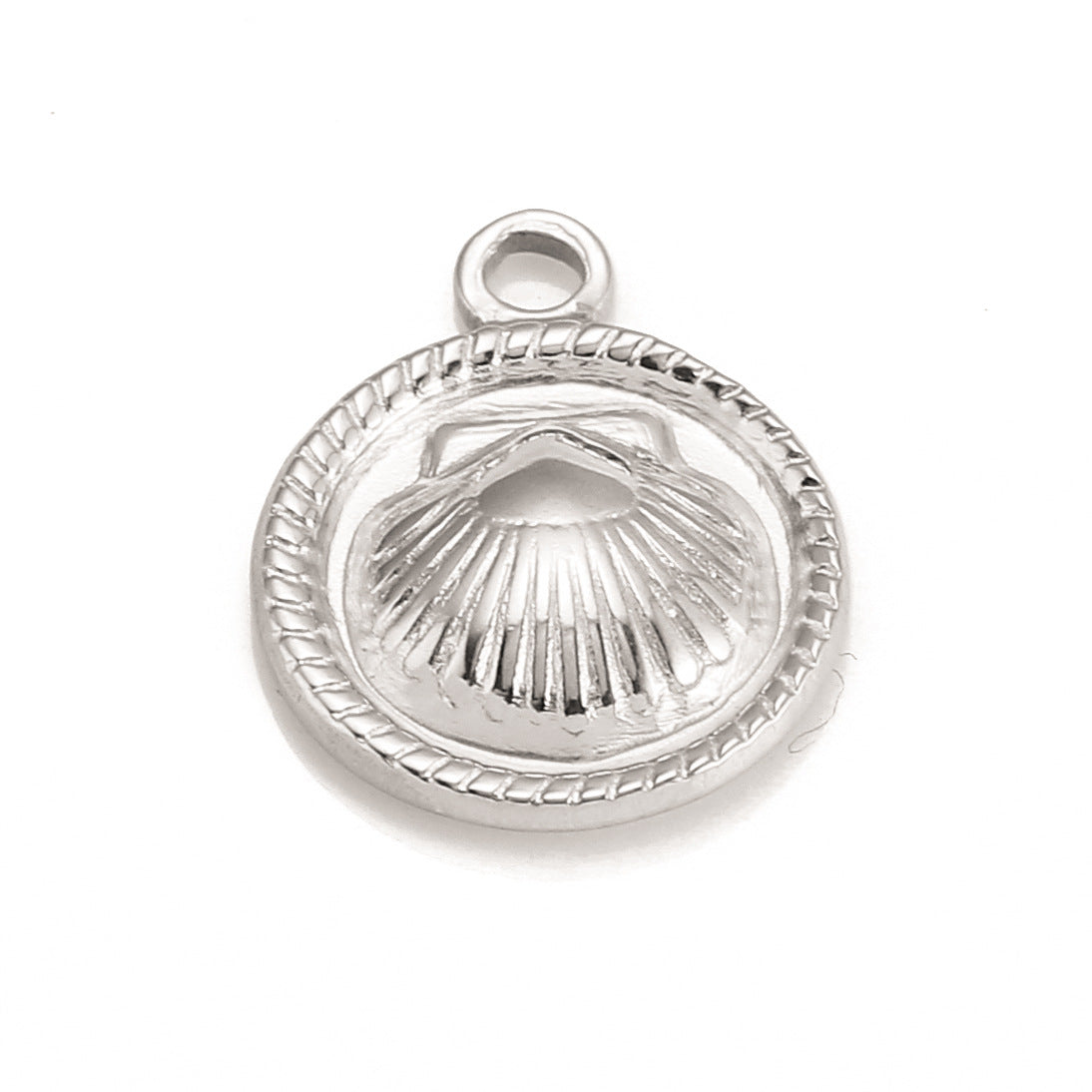 Pendentif rond en acier inoxydable avec coquillage