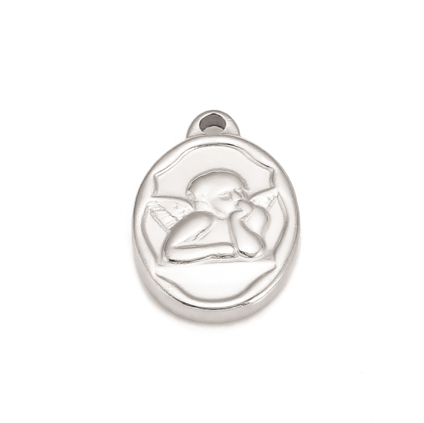 Pendentif ange ovale en acier inoxydable