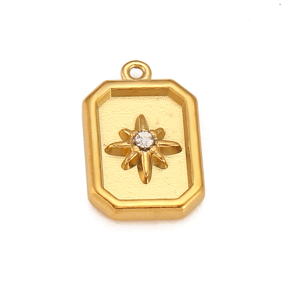 Stainless Steel 18K Gold PVD 3D Square Cubic Zirconia Pendant