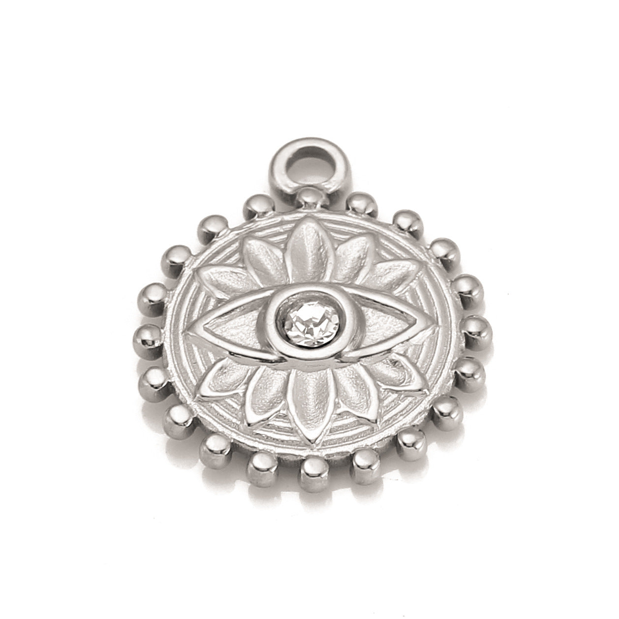 Stainless Steel Lotus Cubic Zirconia Devil's Eye Pendant