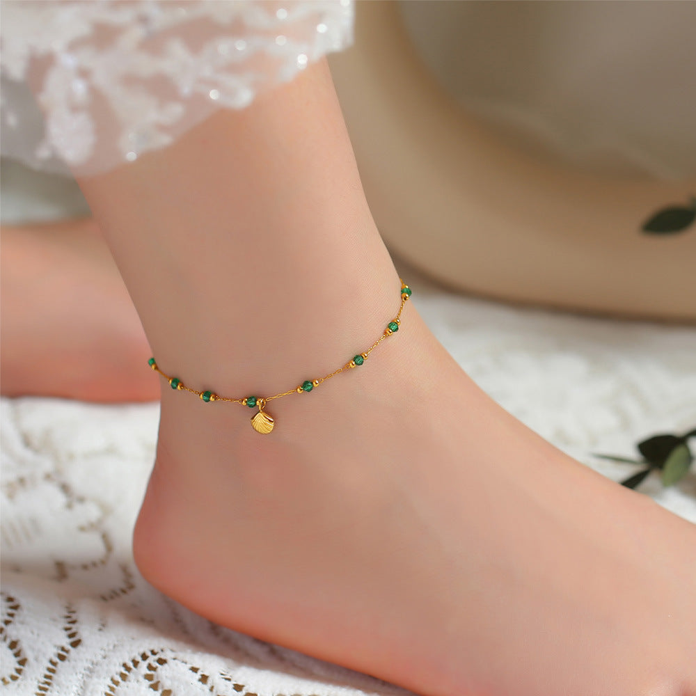 Shell Golden Brick Chain Stainless Steel Anklet