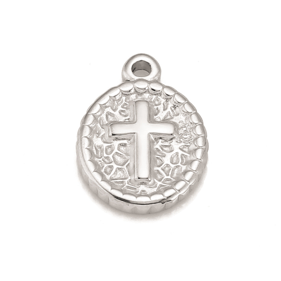 Pendentif en forme de croix ovale irrégulière courbée vers l'intérieur en acier inoxydable