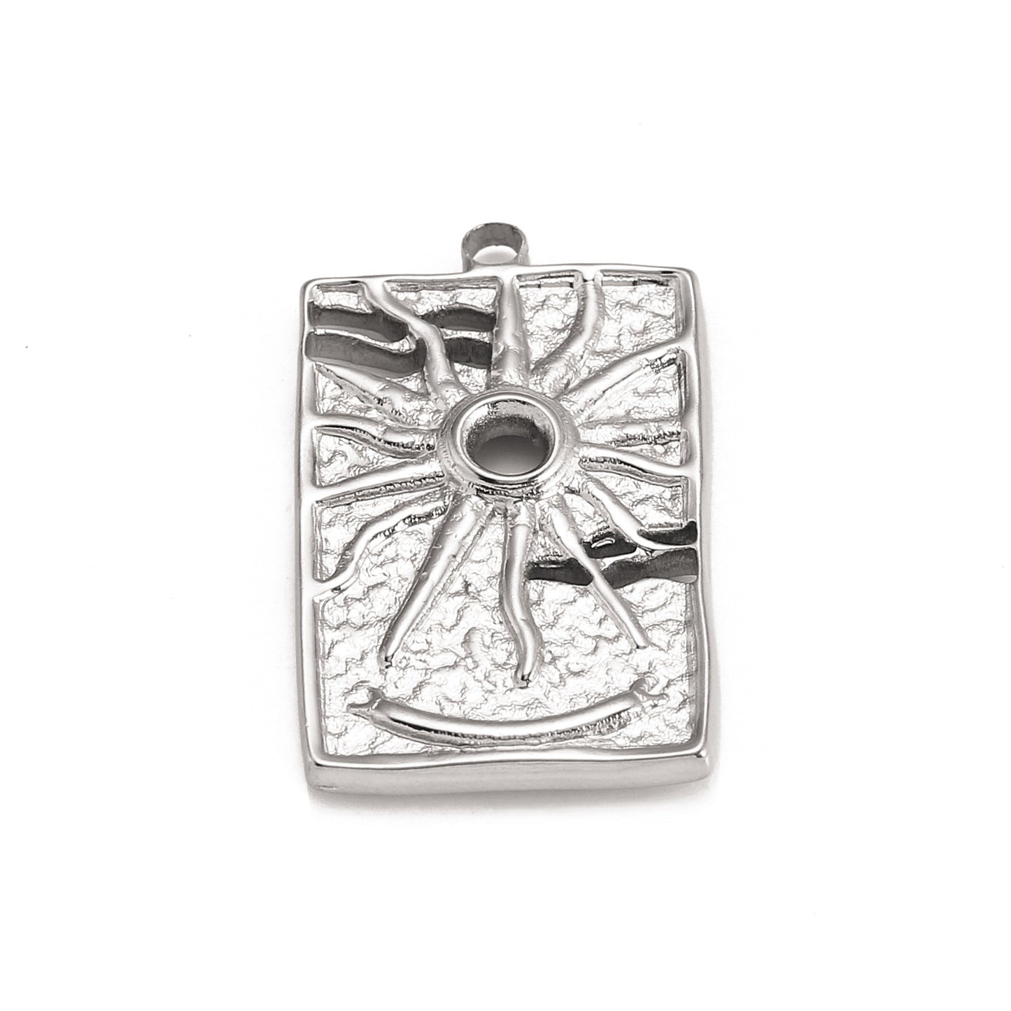 Pendentif carré creux en acier inoxydable en forme de soleil