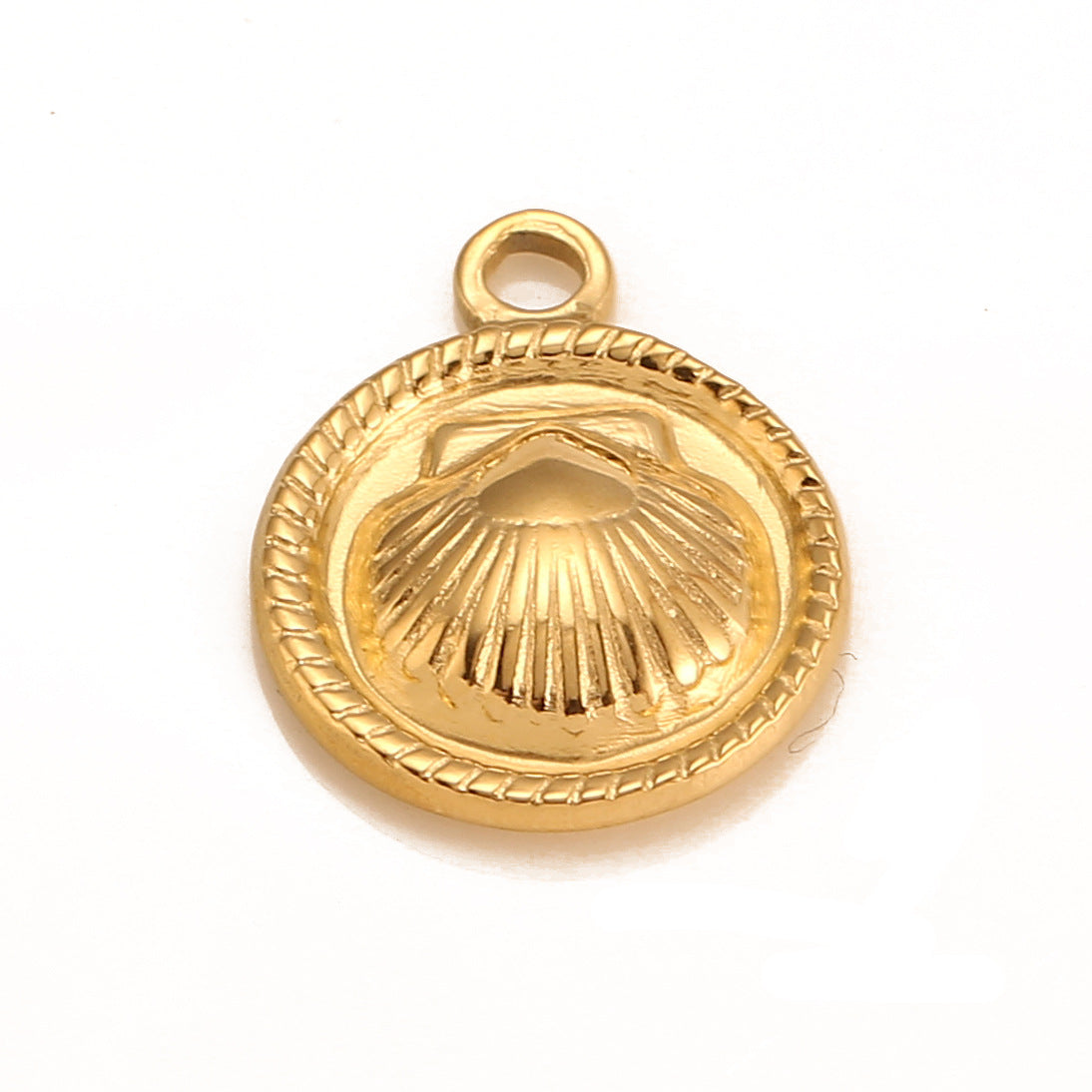 Pendentif rond en acier inoxydable avec coquillage