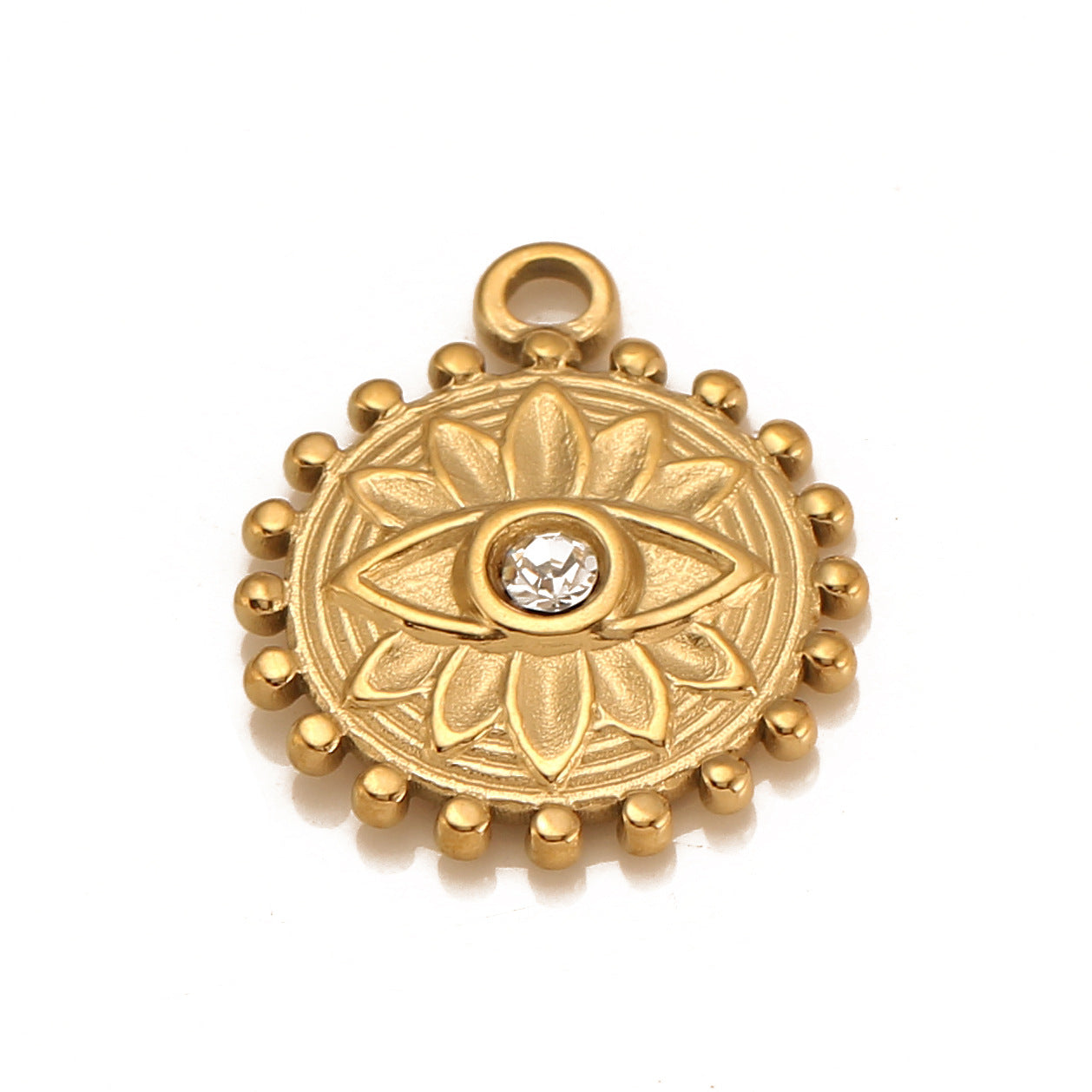 Stainless Steel Lotus Cubic Zirconia Devil's Eye Pendant