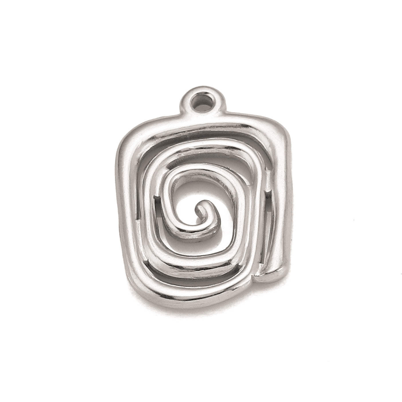 Pendentif carré creux en spirale en acier inoxydable