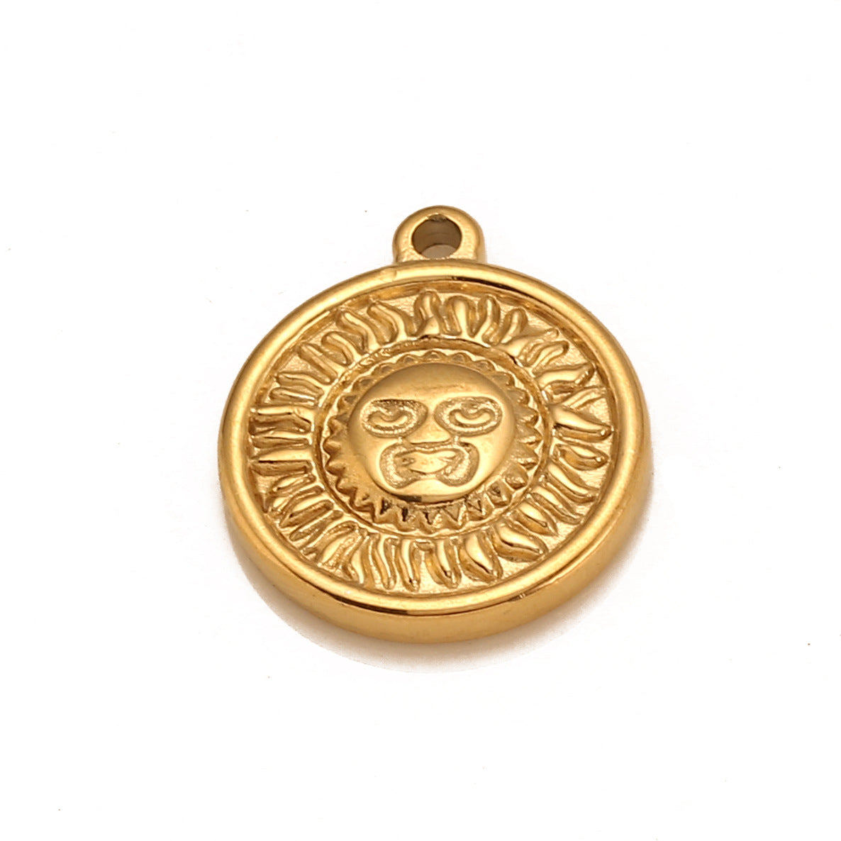 Pendentif rond en acier inoxydable avec soleil souriant en relief