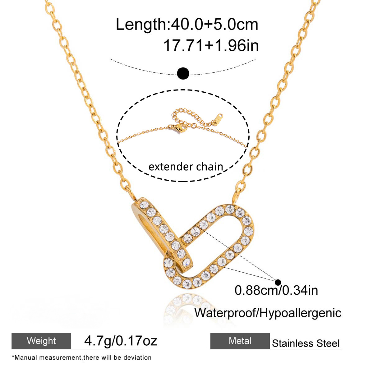 Stainless Steel Paperclip Interlocking CZ Pendant Necklace