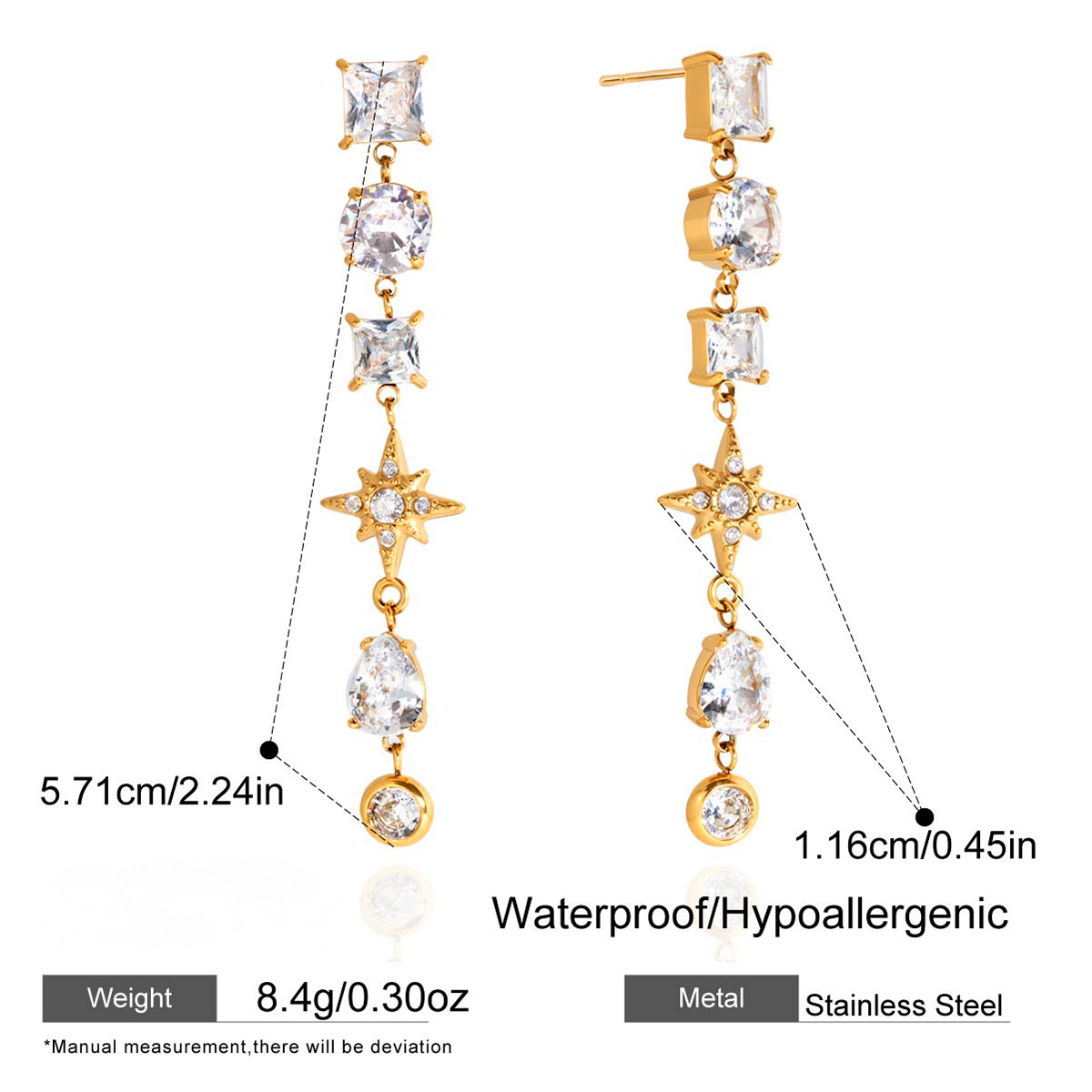 Stainless Steel Cubic Zirconia Long Tassel Stud Earrings