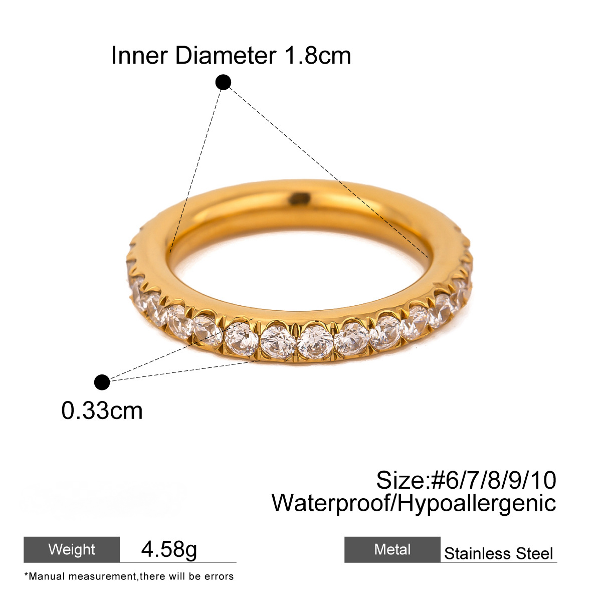 Stainless Steel 18K Gold PVD Full Diamond CZ Ring