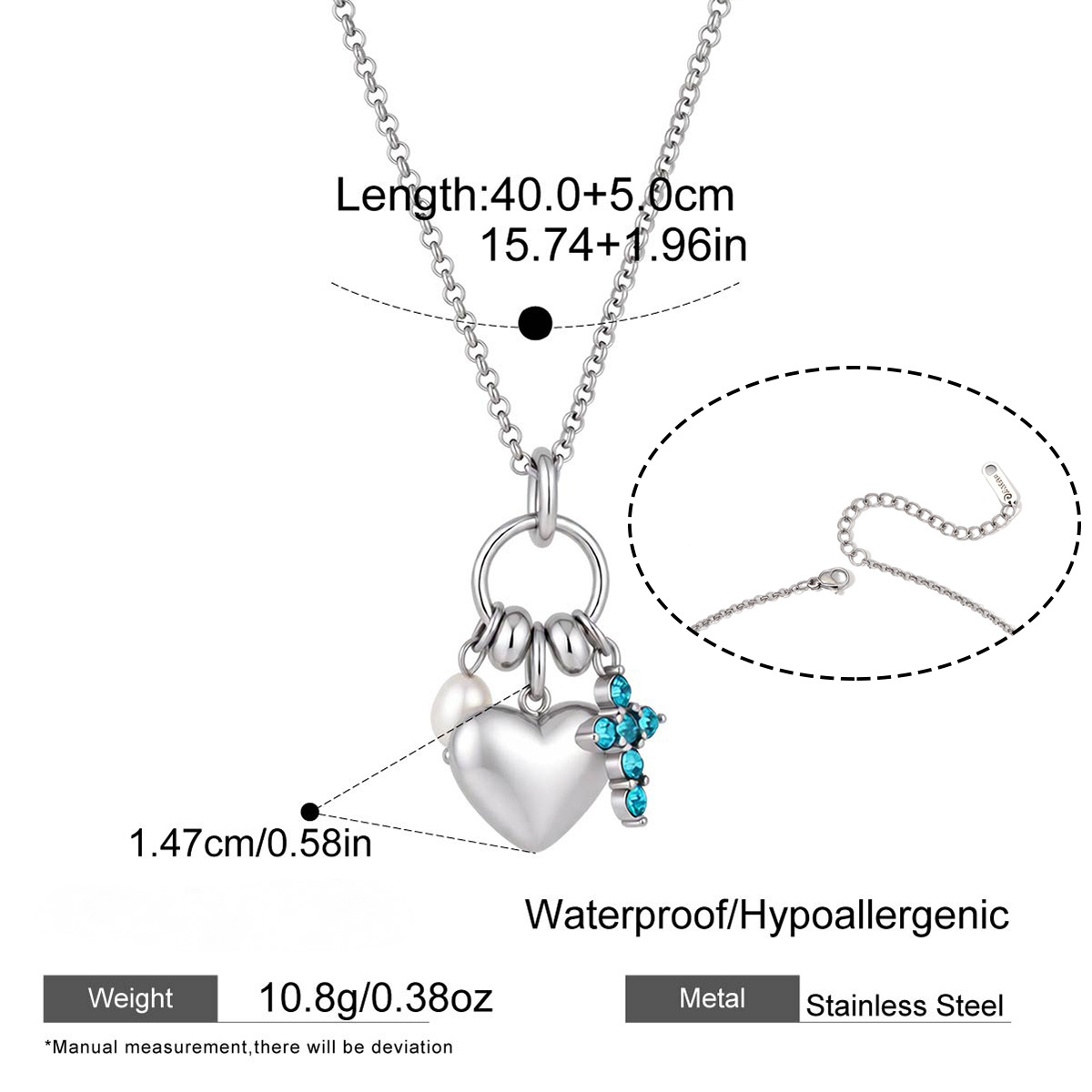 Stainless Steel Heart-shaped CZ Pendant Valentine's Day Necklace