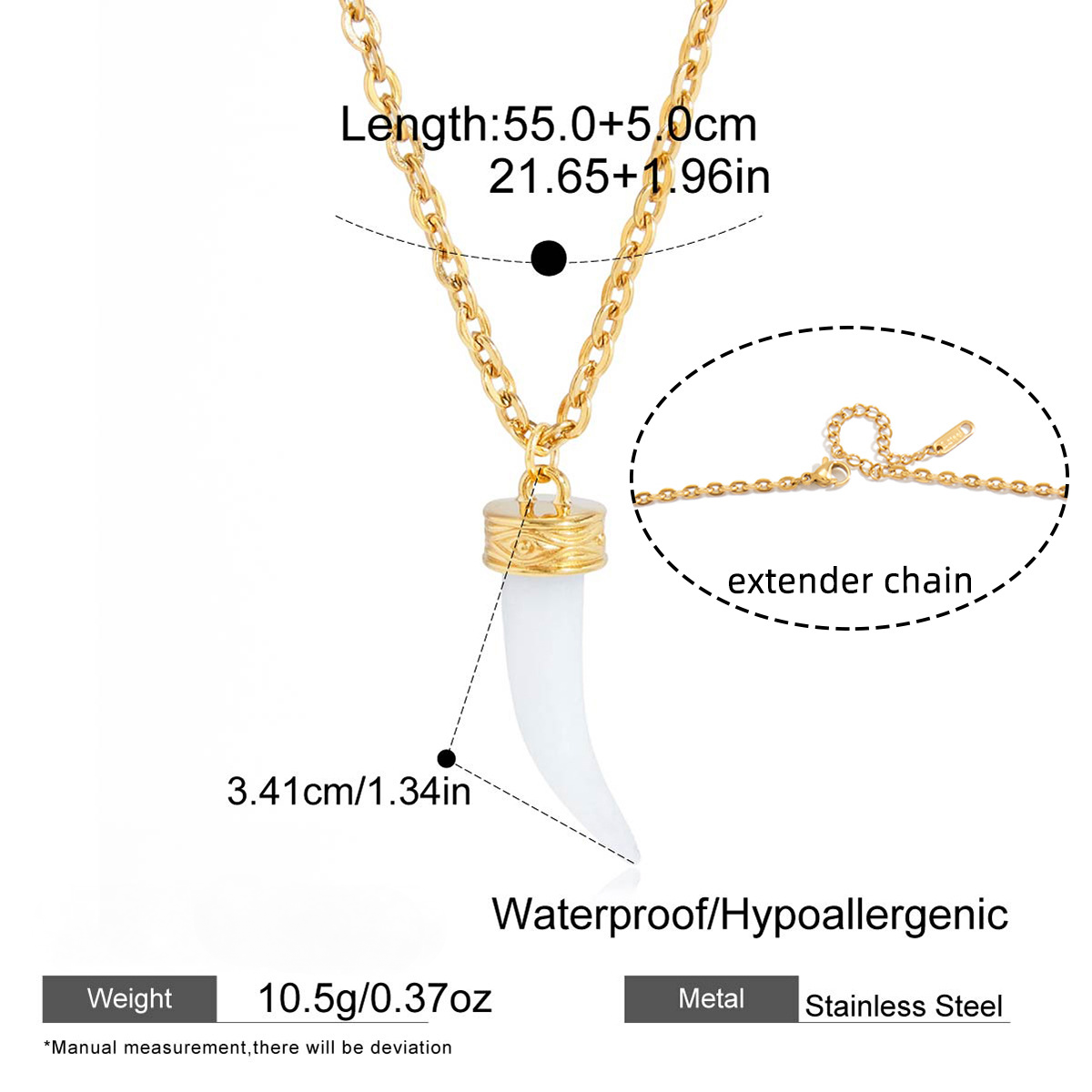 Stainless Steel Rhinestone Ox Head and Horn Resin Pendant Necklace