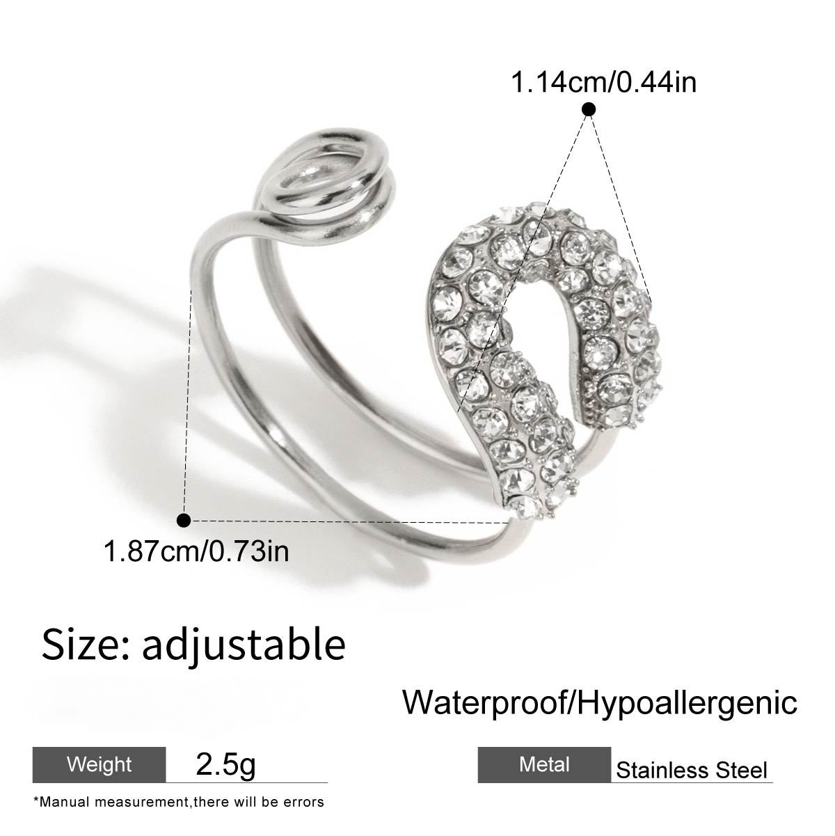 Stainless Steel Paperclip Cubic Zirconia Ring