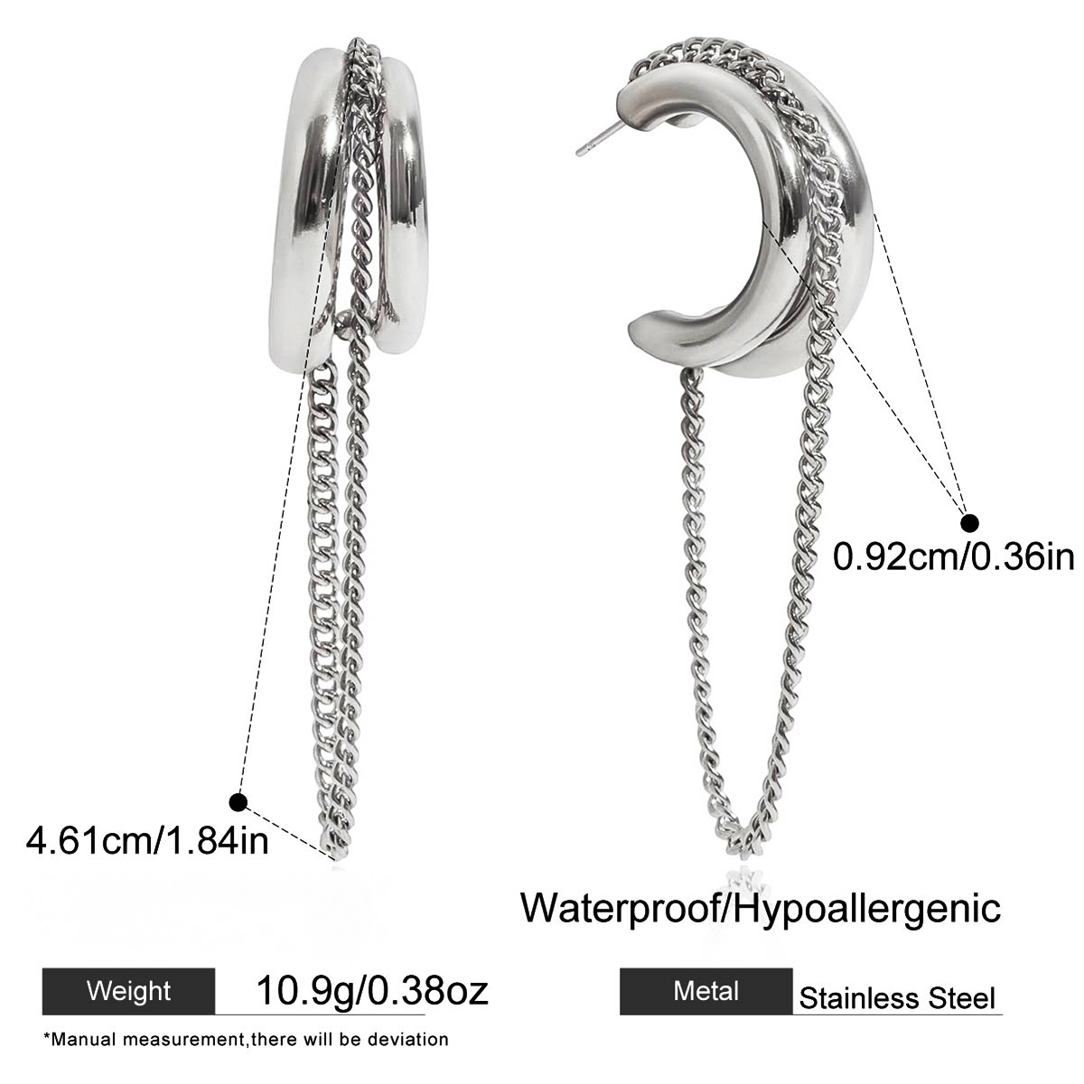 Stainless Steel C-shaped Tassel Chain Earrings