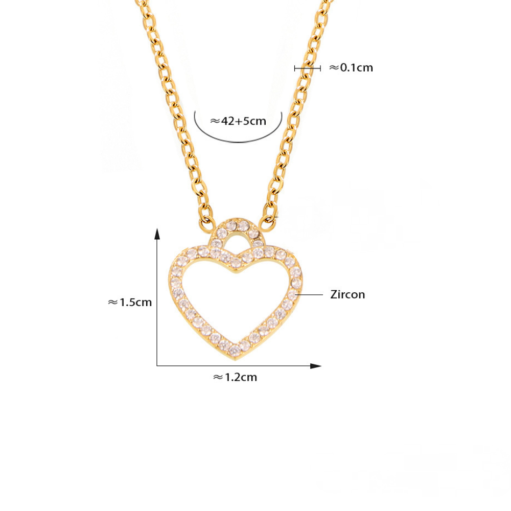 Stainless Steel Peach Heart with Outer Hole Inlay Cubic Zirconia Necklace
