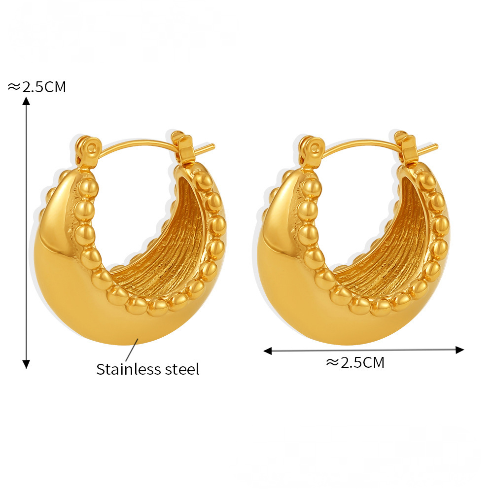 Stainless Steel Double Row Bead Hoop Earrings