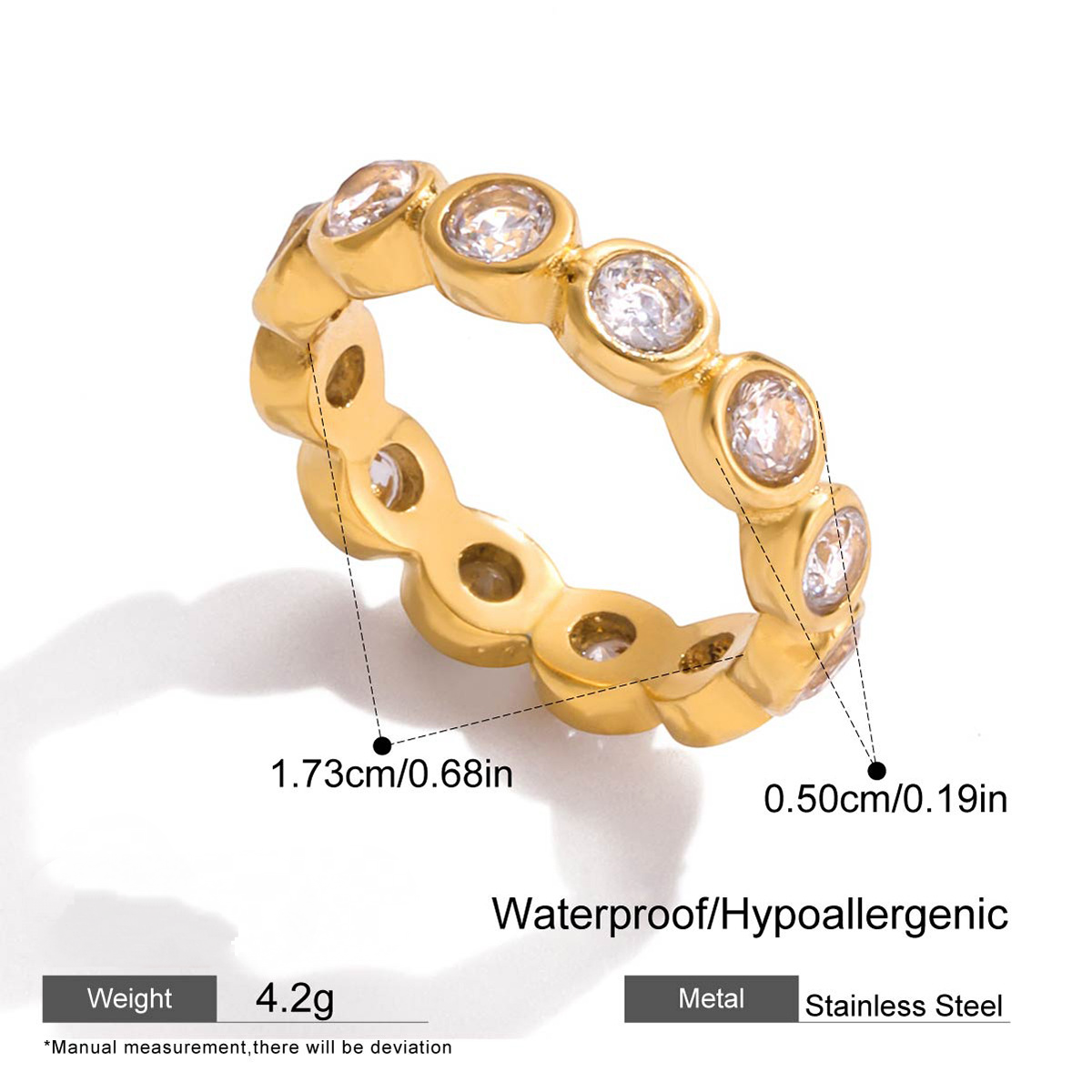 Stainless Steel 18K Gold PVD Cubic Zirconia Ring Collection