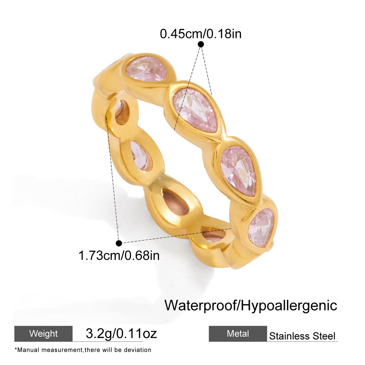 Stainless Steel 18K Gold PVD Cubic Zirconia Ring Collection