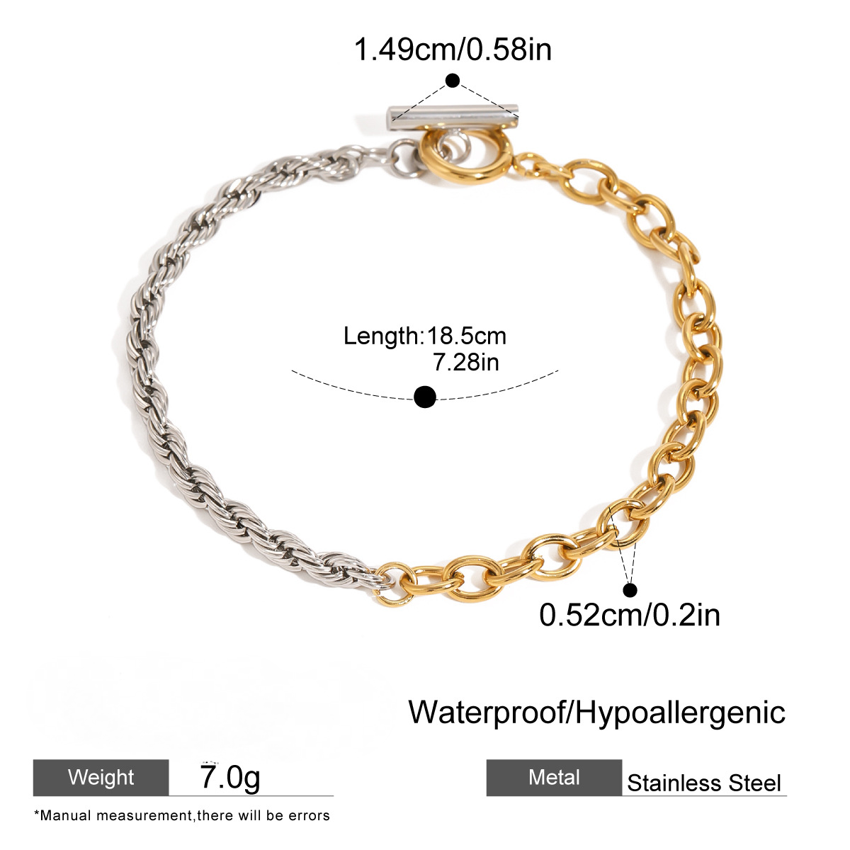 Stainless Steel Gold and Steel Two-Tone Rope Chain Necklace Bracelet Set